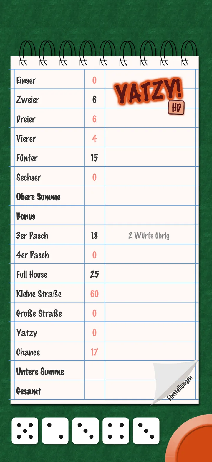 Yatzy-HD-Startbildschirm auf dem iPhone